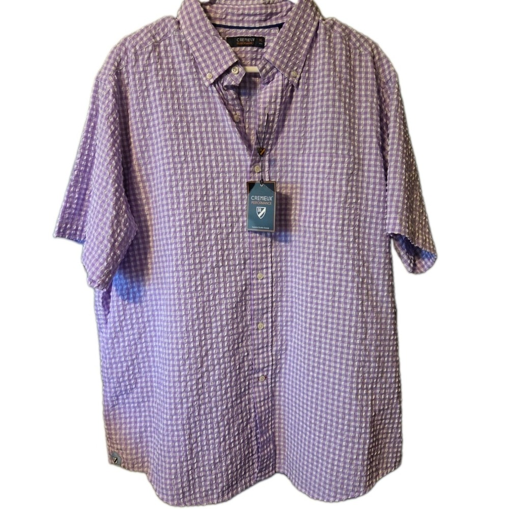Cremieux Performance Mens XL Purple Gingham Short Sleeve Button Down NWT